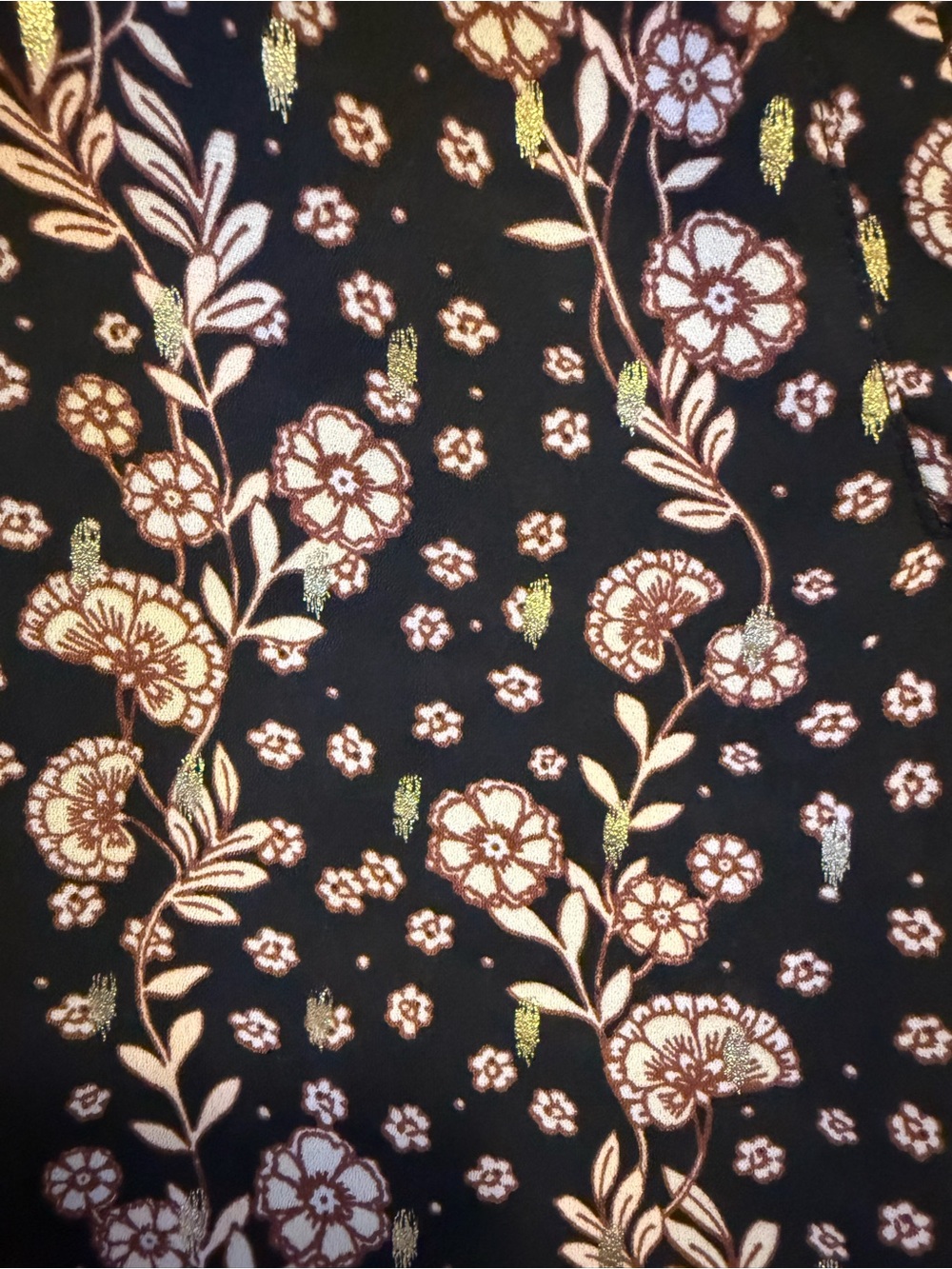 Maurices Black & Cream Floral V-Neck Blouse with Gold accents - Picture 3 of 6